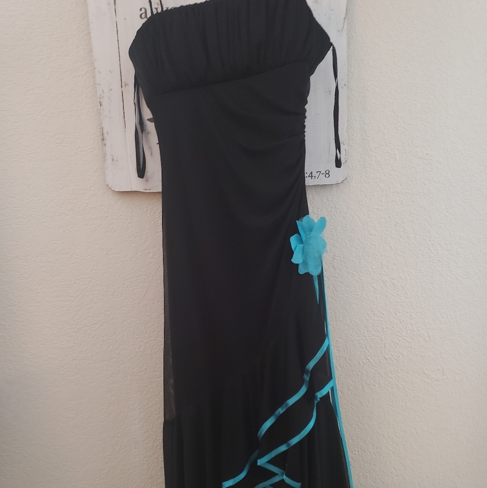 Black dress with blue trim